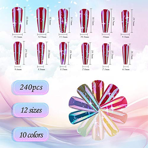 240 Pieces Extra Long Press on Nails Ballerina Coffin False Nails Solid Color Full Cover Fake Nails Artificial Acrylic Nails for DIY Nail Salon Women Girls (Aurora Pattern)