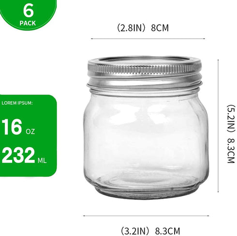 Regular-Mouth Mason Jars 8 oz 6 Pack, Glass Canning Jars with Metal Airtight Lids with Label Paper and a Pen, the Best Choice for Food Storage