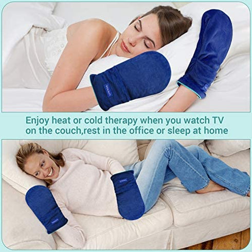 Microwavable Heated Mittens, Hot and Cold Hand Therapy Gloves, Heat Arthritis Gloves for Hands Warmer Therapy and Trigger Fingers Pain Relief & Carpal Tunnel Fit for Many Hand Sizes (Blue)