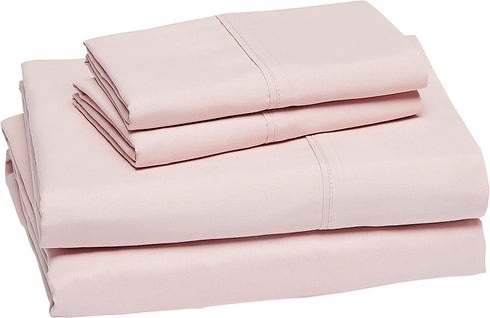 Amazon Basics Lightweight Super Soft Easy Care Microfiber Bed Sheet Set with 14 Deep Pockets - Queen, Blush Pink