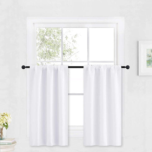 RYB HOME Half Window Curtains - 50% Light Block Privacy Curtains Thermal Insulated Drapes for Kitchen Cafe Kids Nursery Bedroom Living Room, W 29 x L 36 Each, Pure White, 2 Panels