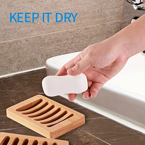 3 Pack Bamboo Wood Soap Dish, Natural Drainage Bar Soap Holder, Soap Tray for Shower Bathroom Kitchen