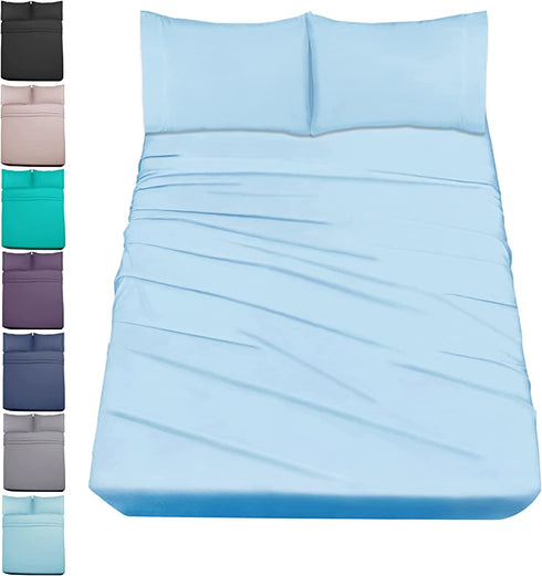 Mejoroom Bed Sheets Set Full Size 15 Inches Deep Pocket 1800 Thread Count Microfiber Sheet,Bedding Super Soft Hypoallergenic Breathable,Resistant Fade Wrinkle Cool Warm - 4 Piece (Full, Lake Blue)