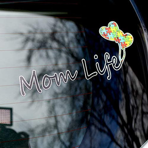 Mom Life Decal, Autism Puzzle Sticker, Vinyl Heart Car/Laptop Sticker