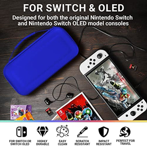 Orzly Carrying case for Nintendo Switch OLED and Switch Console - Midnight Blue Protective Hard Portable Travel case Shell Pouch for Nintendo Switch Console & Accessories