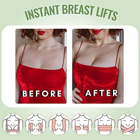 Boob Tape, Boobytape for Breast Lift with 2 Reusable Silicone Covers, Bob Tape for Large Breasts A-E Cup Size, Kinesiology Tape Waterproof Body Tape for Breast Push Up for Strapless Dress