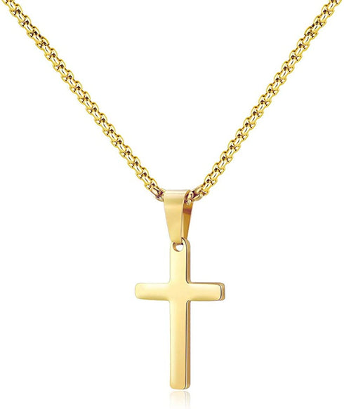 M MOOHAM Cross Necklace for Men - Stainless Steel Silver Gold Black Plain Cross Pendant Necklace Simple Jewelry Gifts, 16 - 24 Inches Chain