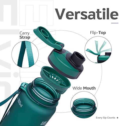 Elvira 32oz Large Water Bottle with Motivational Time Marker & Removable Strainer,Fast Flow BPA Free Non-Toxic for Fitness, Gym and Outdoor Sports