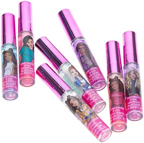 Barbie – Townley Girl Super Sparkly 7 Pieces Party Favor Plant Based Lip Gloss Makeup Set for Girls Kids Toddlers, Perfect for Parties Sleepovers Makeovers Birthday Gift for Girls Above 3 Yrs (7 CT)