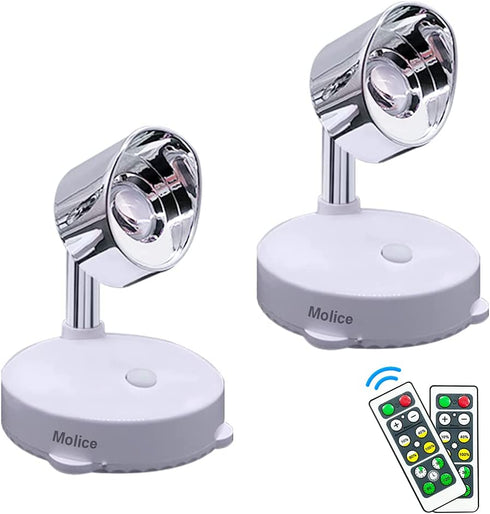 LED Spotlight Battery Operated Accent Lights LED Closet Lights Rotatable Light Head Stick on Anywhere for Kitchen Cabinet, Picture, Bathroom 4000k Light, 80Lumens(2Pack)