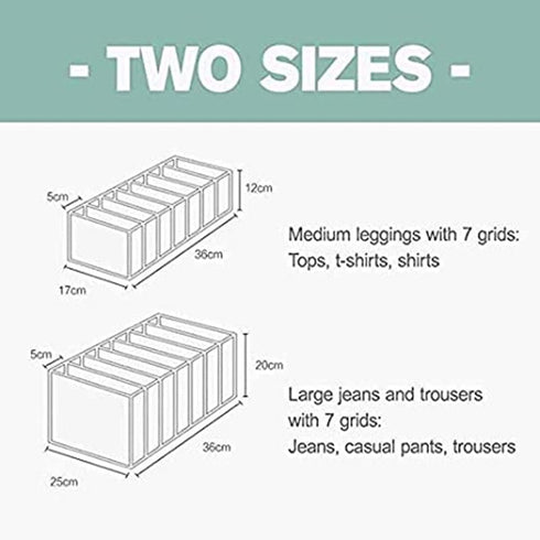 Nucucina 7 Grids Washable Wardrobe Clothes Organizer, Jeans Compartment Storage Box, Folding Clothes Drawer Mesh Separation Organizer, Clothes Drawer Organizer (Lage 2pcs)