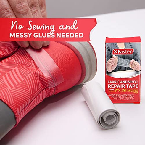 XFasten Fabric and Vinyl Repair Tape, Clear, 3-Inches by 20-Inches (2-Set), Waterproof Vinyl Repair Hole Patch Kit for Tent, Exercise Ball, Kayak, Inflatable Bed, Pool Float, and Airbed Mattress