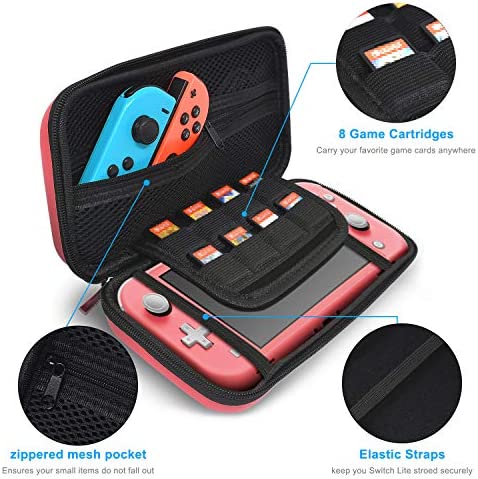 Carrying Case Plus TPU Case Cover and Screen Protector Compatible with Nintendo Switch Lite, 4 in 1 Accessories Kit, Portable Carrier Travel Bag Case Comes with 8 Game Card Slots for Switch Lite 2019