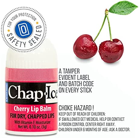 Chap-Ice® | 12-Count Mini Cherry Lip Balm | Lip Balm Pack Fortified with Vitamin E for Dry, Cracked Lips | Made in USA | 12-Count Mini Lip Balm with Cherry Flavor (0.10oz/3g Each)