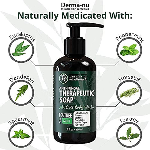 Antifungal Antibacterial Soap & Body Wash - Natural Anti-Fungal Treatment with Tea Tree Oil for Jock Itch, Athletes Foot, Body Odor, Nail Fungus, Ringworm, Eczema & Back Acne - For Men and Women - 8oz
