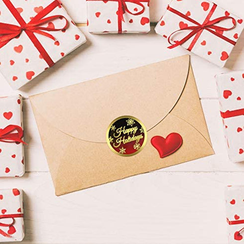 240 Pieces Christmas Happy Holidays Stickers Gold Foil Stamping Sticker 2 Inch Large Round Holiday Stickers Christmas Stickers for Christmas Holiday Cards Envelopes Boxes, Happy New Year Stickers