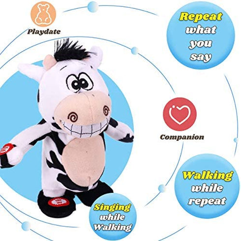 Hopearl Talking Singing Cow Repeats What You Say Walking Electric Interactive Animated Toy Speaking Plush Buddy Gift for Toddlers, 8''
