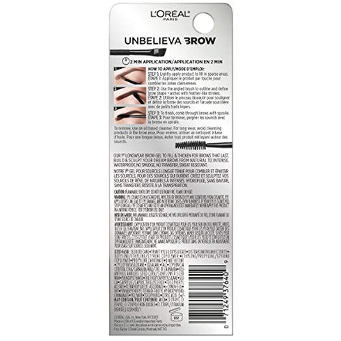 L'Oreal Paris Unbelieva-Brow Tinted Waterproof Brow Gel, Brunette