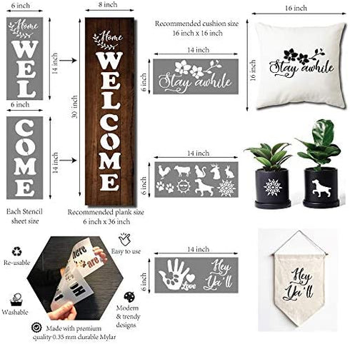 Stencils for Painting On Wood, Welcome Stencil Vertical, Wood Stencils, Quotes for Painting, Stencils for Canvas and Signs, Pet Stencils, DIY Porch Signs, Farmhouse Stencils Sayings, Hello Stencil