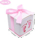 50pcs Baby Shower Party Favor Boxes, Footprint Design Candy Treat Gift Boxes for Kids Birthday Baby Shower Guests Wedding Party Supplies with Ribbon,Pink