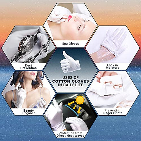 CHARMICS 5 Pairs White Cotton Gloves for Dry Hands, Moisturizing Gloves Overnight, 23cm / 9 Inch Eczema Gloves, Washable SPA Gloves, Premium White Gloves Women and Men