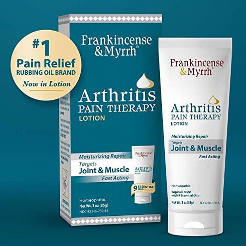 FRANKINCENSE & MYRRH Arthritis Pain Therapy Lotion – Fast Acting Pain Relief Cream and Hydrating Skin Repair, Net Weight 3 Ounces - 1 Pack