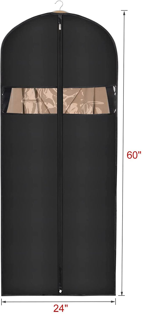Univivi Garment Bag 60inch Lightweight Suit Bags for Closet Storage, Hanging Clothes Cover 3 Pack with Zipper and Eye-Hole Carry Handles for Folding for Tuxedos Coats Dresses, Black
