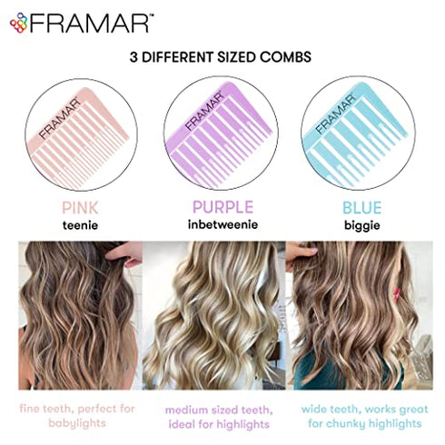 Framar Dreamweaver Highlight Comb Set – Combs for Hair Stylist, Highlighting Comb, Hair Dye Comb, Hair Highlighter Comb with Metal Pick, Balayage Comb (Pastel)