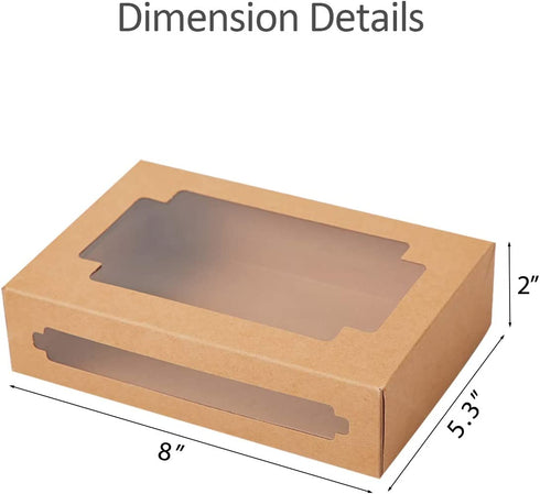 Yotruth 8x5.3x2" Pastry and Cookie Gift Box Bakery Craft Brown Treat Box Pop-up Easy Assembly With Clear Display Window 24 Pack
