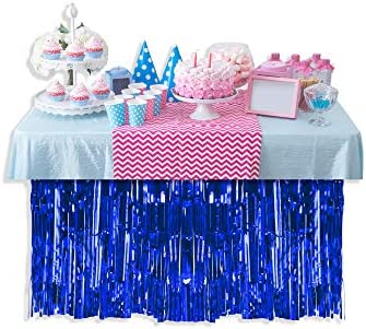 Treasures Gifted Solid Metallic Royal Blue Table Skirt Pack of 2 Shiny Table Fringe for Christmas Unicorn Shark Birthday Graduation Disco Baby Shower New Years Eve Party Decorations