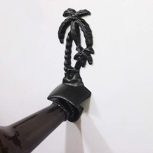 Black Bottle Opener Wall Mounted Palm Tree Rustic Bottle Opener Cap Catcher (Black Coconut)1