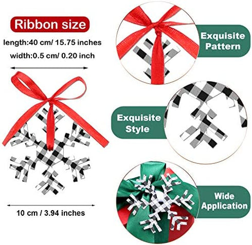 60 Pieces Christmas Snowflakes Cutouts Ornaments Red White Black Buffalo Plaid Christmas Snowflake Paper Cutouts with Ribbon for Christmas Party Decor Accessories (Simple Style)
