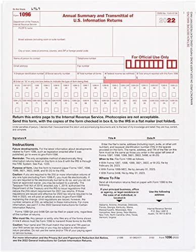 Complete 1099 misc Forms for 2022 and 1096 Tax Form and self Seal envelopes, All 1099 Government Approved 2022 kit for 10 vendors