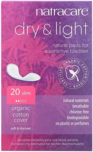 Natracare Dry & Light, Slim, Natural and Absorbent Pads with Organic Cotton Cover for Light Urinary Incontinence (1 Pack, 20 Pads Total)