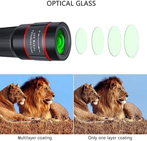 Cell Phone Camera Lens, 20X Zoom Telephoto Lens, Smartphone Lens for iPhone, Samsung, Android, Monocular Telescope