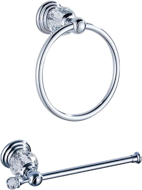 WOLIBEER Chrome Toilet Paper Holder Hand Towel Ring Towel Holder Crystal Bathroom Accessories Polished Wall Mounted 2 Pieces