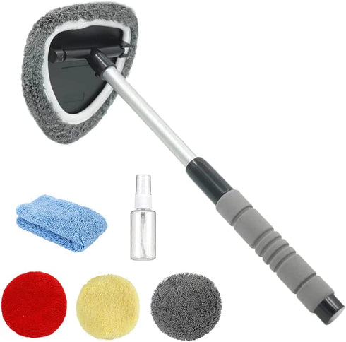 Gven Windshield Cleaning Tool Car Hard to Reach Areas Window Cleaner Wand Microfiber Car Interior Windshield Cleaner with Aluminum Handle& 4 Reusable Cloth/Cover As Seen On TV