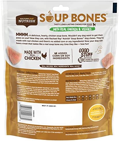 Rachael Ray Nutrish Soup Bones Dog Treats, Chicken & Veggies Flavor, 6 Bones
