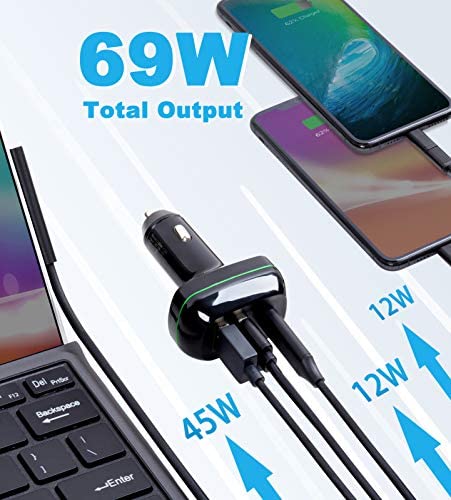 Surface Pro Car Charger Surface Laptop Car Charger, USB C Car Charger Compatible with Surface Pro X/7/6/5/4/3, Surface Laptop Go/4/3/2/1, Surface Book/Go 3/2/1, Dual USB Port for iPad, Phone, Switch