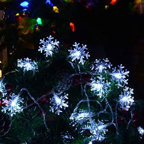 Homeleo Solar Powered Snowflake Lights, Outdoor Christmas Snowflake Decorations, Waterproof String Lights for Trees Ornaments Garden Patio Yard Pathway Decoration(Cold White,30 ft,50 LEDs)