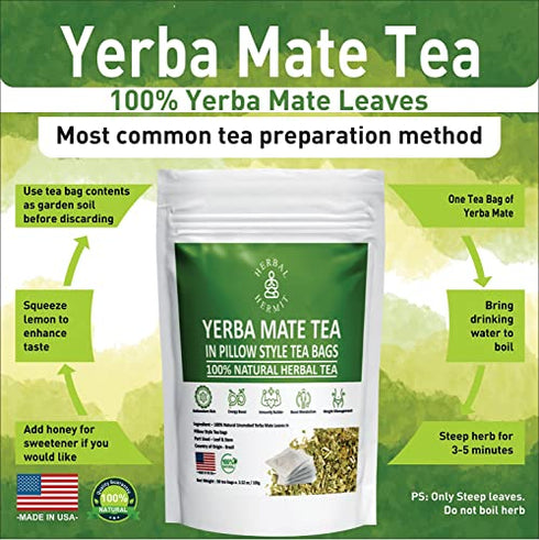 Yerba Mate Tea with Natural Organic Yerba Matte (50 tea bags)| Rich in Chlorophyll, Antioxidants and Vitamins| Made in USA