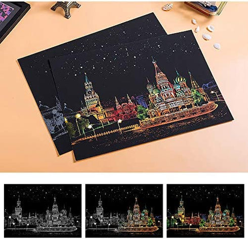 Scratch Paper Art Rainbow Painting, Scratch Art Set Gift Crafts Painting with 5 Tools, Womens Hobbies for Teen & Adult – 2 Pack 16 x 11.2 inch