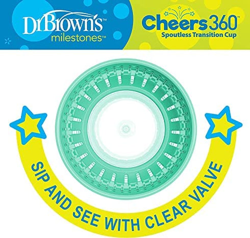 Dr. Brown's Cheers 360 Spoutless Training Cup, 9m+, 10 Ounce, Pink/Turquoise, 2 Count