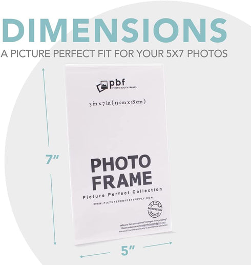Photo Booth Frames - 5x7 Inch Clear Acrylic Display, Slanted Back Vertical Standing Plastic Picture or Display Sign Holder with Inserts - 12 Count