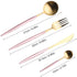 4 Pieces Stainless Steel Tableware Set Flatware Cutlery Set Including Steak Fork Spoons Knife Dinnerware Anti-Rust Utensil Set(Pink + Golden)