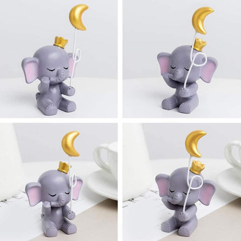 SUPVOX Elephant Figurine Cake Topper Resin Cartoon Animal Moon Collectible Figure Statue Craft Ornament for Kids Birthday Gift Home Decor