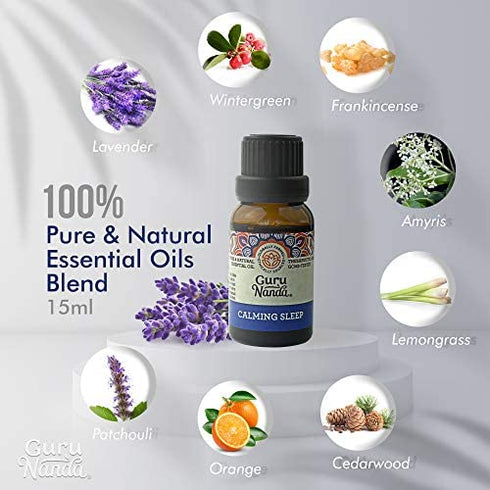GuruNanda Calming Sleep Essential Oil (Pack of 2) - Ease Your Mind with Lavender and Other Soothing Oils, 100% Pure Therapeutic Aromatherapy Blend for Relaxing Bedtime (15ml x2)