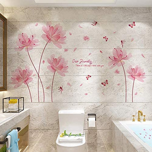 BuerHomie Pink Flowers Wall Stickers, Butterfly Decals for Living Bedroom, Art Décor for Nursery Girl Kids Room, Easy Furniture Refurbishment DIY