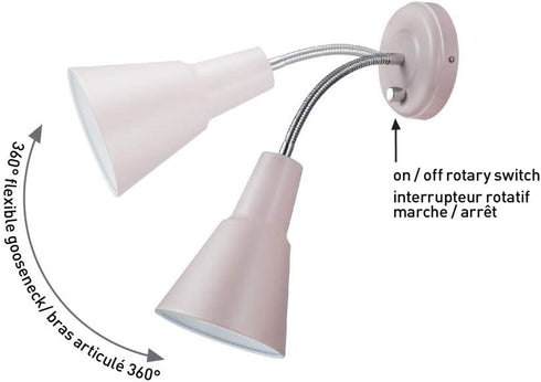 Globe Electric 13064 Sophie 1-Light Plug-in or Hardwire Wall Sconce, Chrome Gooseneck, Matte Rose, 6ft Clear Cord