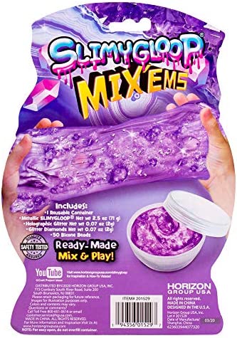 Slimygloop Mix'Ems Geodes, Metallic Slime, Glitter, Crystal Beads, Chunky Beads by Horizon Group USA